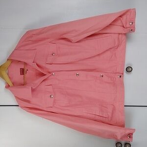 Chaps Womens Light Pink Neutral Denim Jacket Preppy Pockets New! Sz.3X